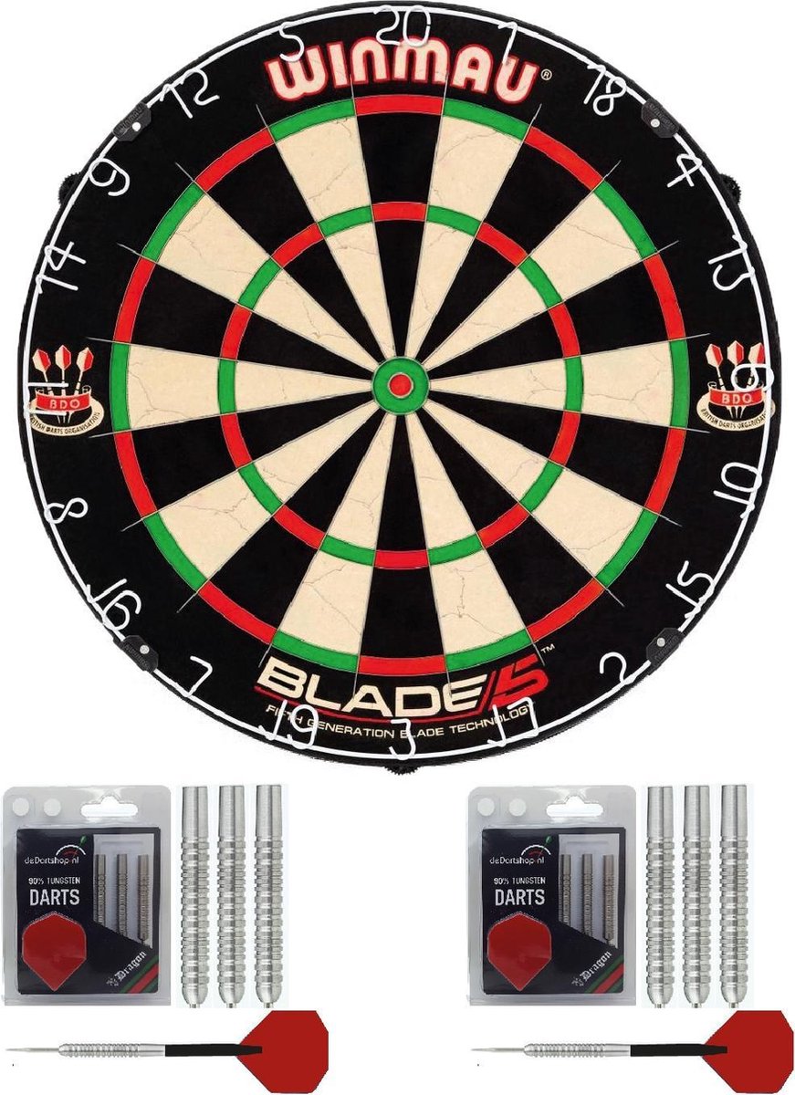 Winmau - Dart basis startersset - Winmau Blade 5 - dartbord - 2 sets Dragon - dartpijlen