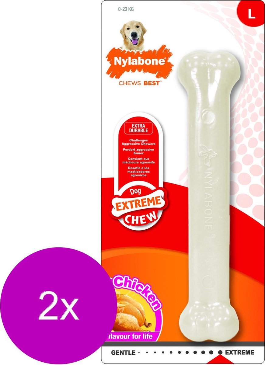 Nylabone Durachew Bone Giant L - Hondenspeelgoed - 2 x Wit