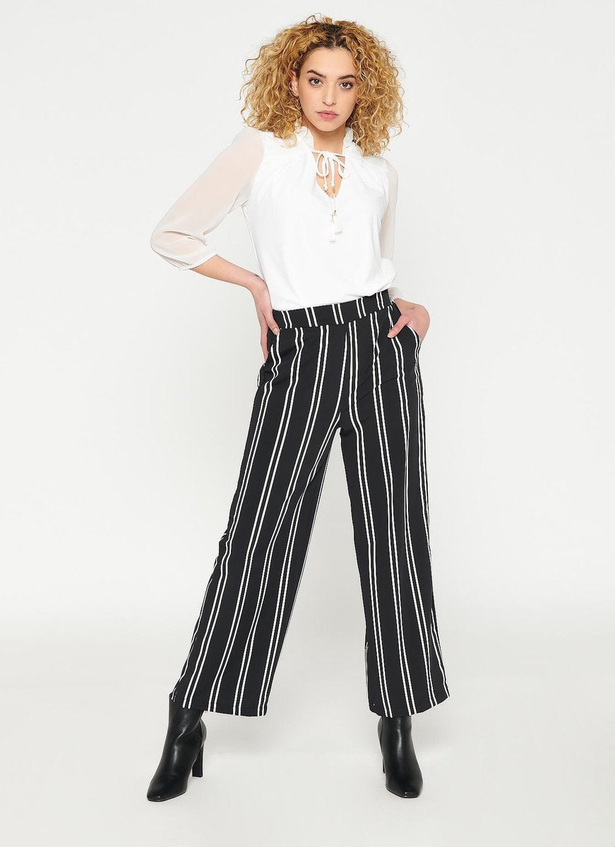 Losse broek met strepen - Zwart