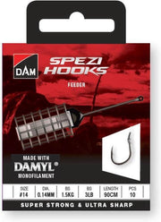 Dam Spezi Feeder - Onderlijn - Haakmaat 14 - 0.14mm - 1.5kg - 3lbs - 90cm - 10 Stuks - Zilver