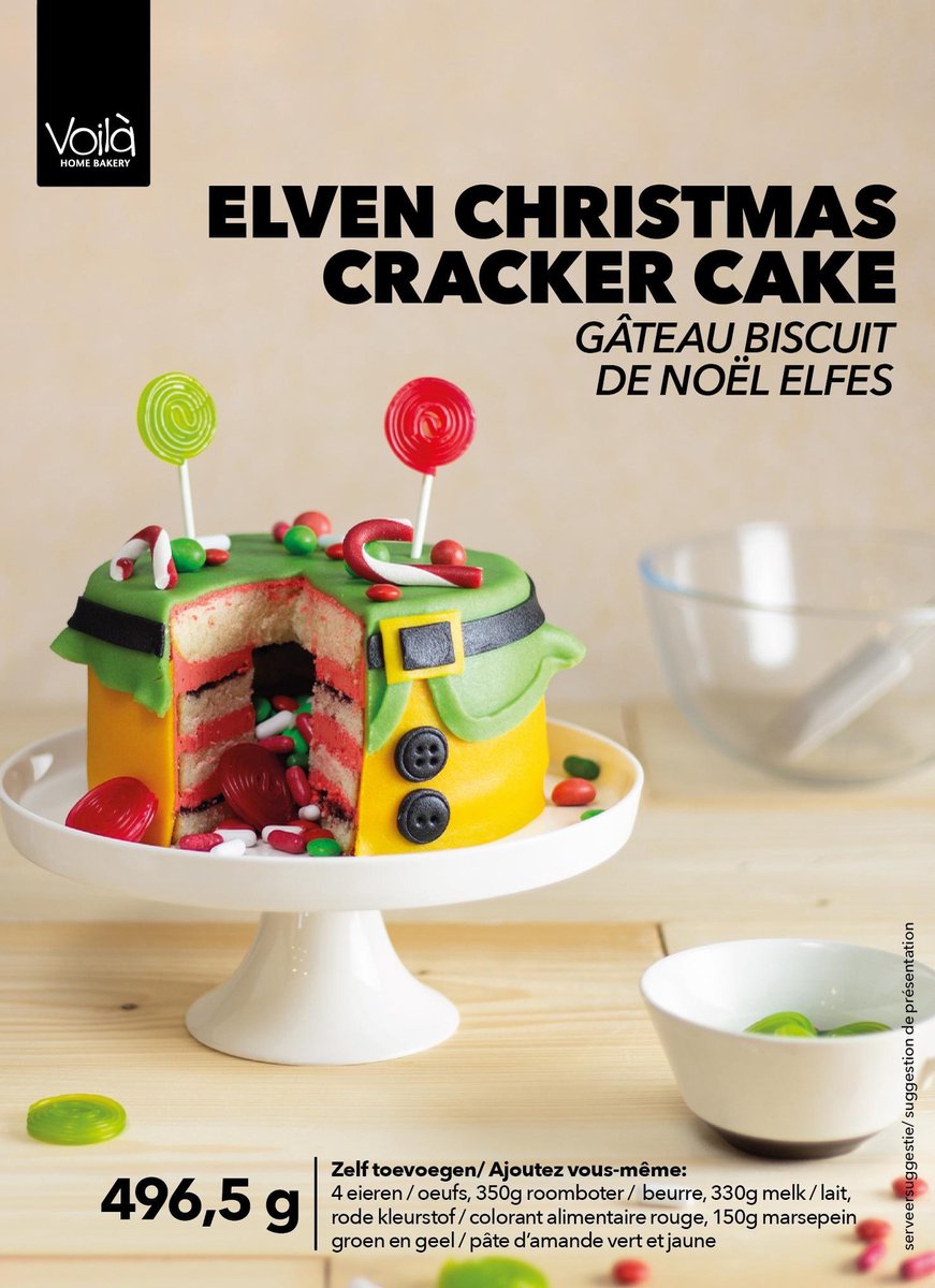 Voila Home Bakery Elf Christmas Cracker Cake Taartset - Kersttaart met Amandel Marsepein & M&M's