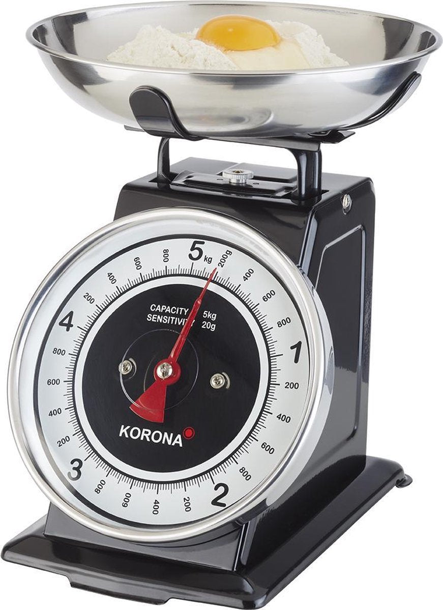 Korona Tom keukenweegschaal - Retro - Tot 5 kg - Zwart / Zilver