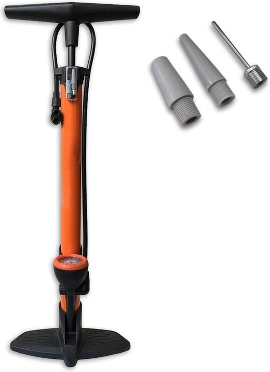 Fietspomp met drukmeter 12 Bar Inclusief Adapters Voor Verschillende Ventielen Bike Pump FietsPomp - Staande fietspomp - Oranje
