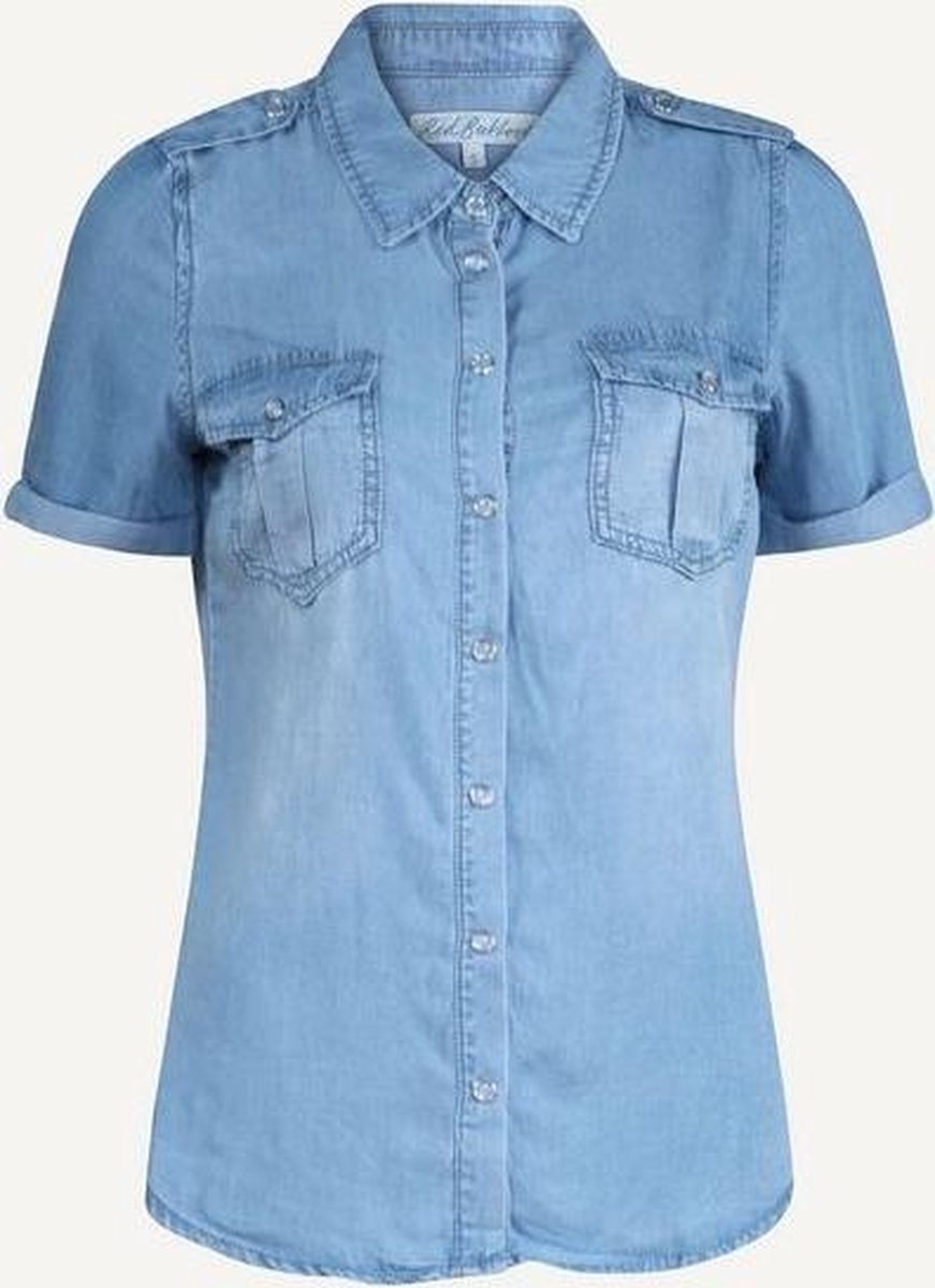 Red Button Dolly blouse tencel denim Blue