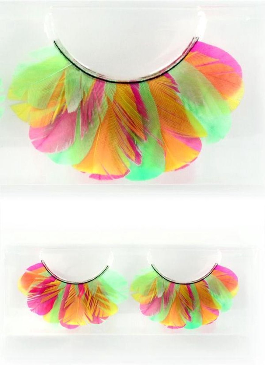 Wimpers veertjes fluor pink/geel/groen