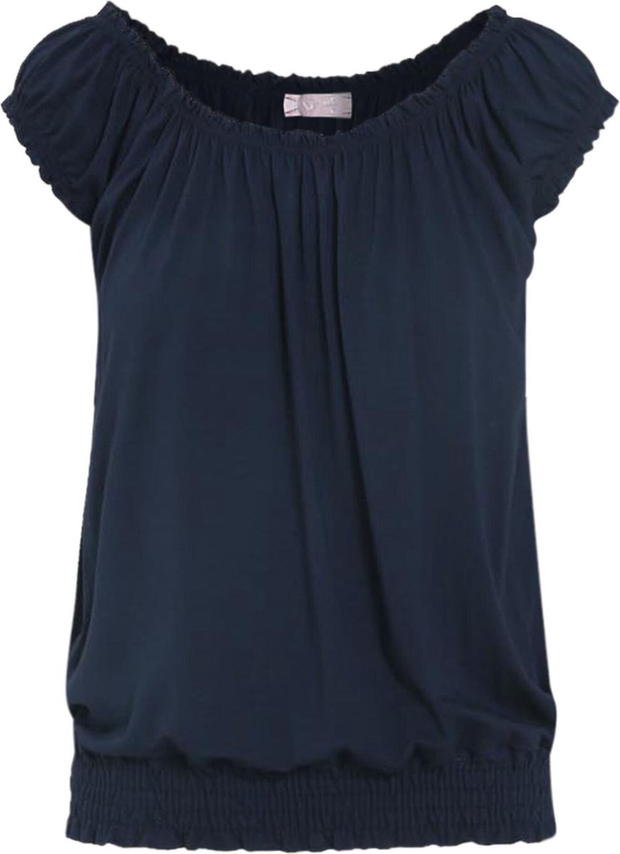 Cassis - Effen T-shirt met fronsjes - Marineblauw