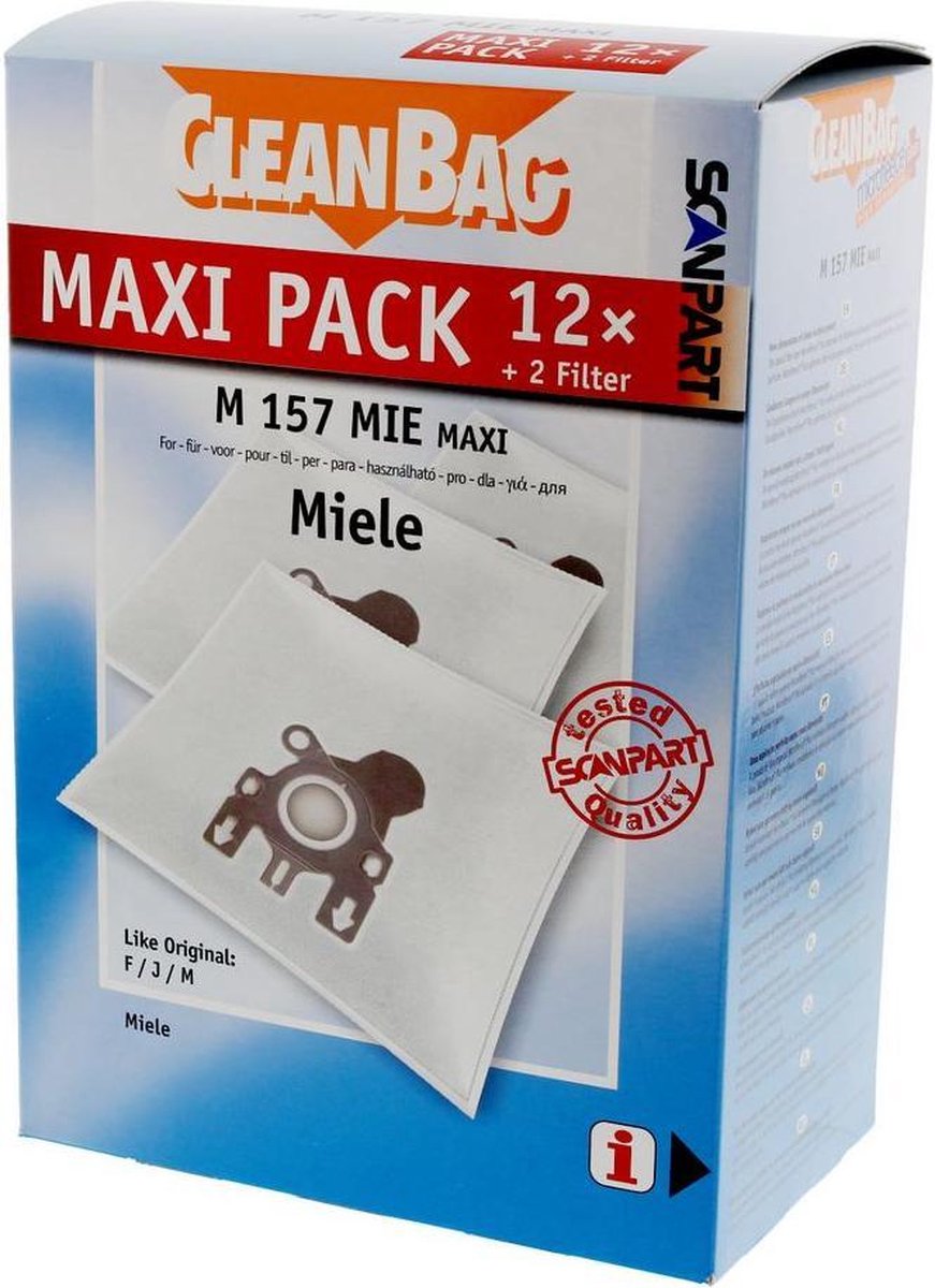 CleanBag M157MIE Maxi  - Stofzuigerzakken -  Geschikt voor Miele F/J/M - 12 stuks