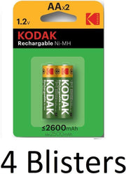 8 Stuks (4 Blisters a 2 st) Kodak AA Oplaadbare batterijen - 2600mAh