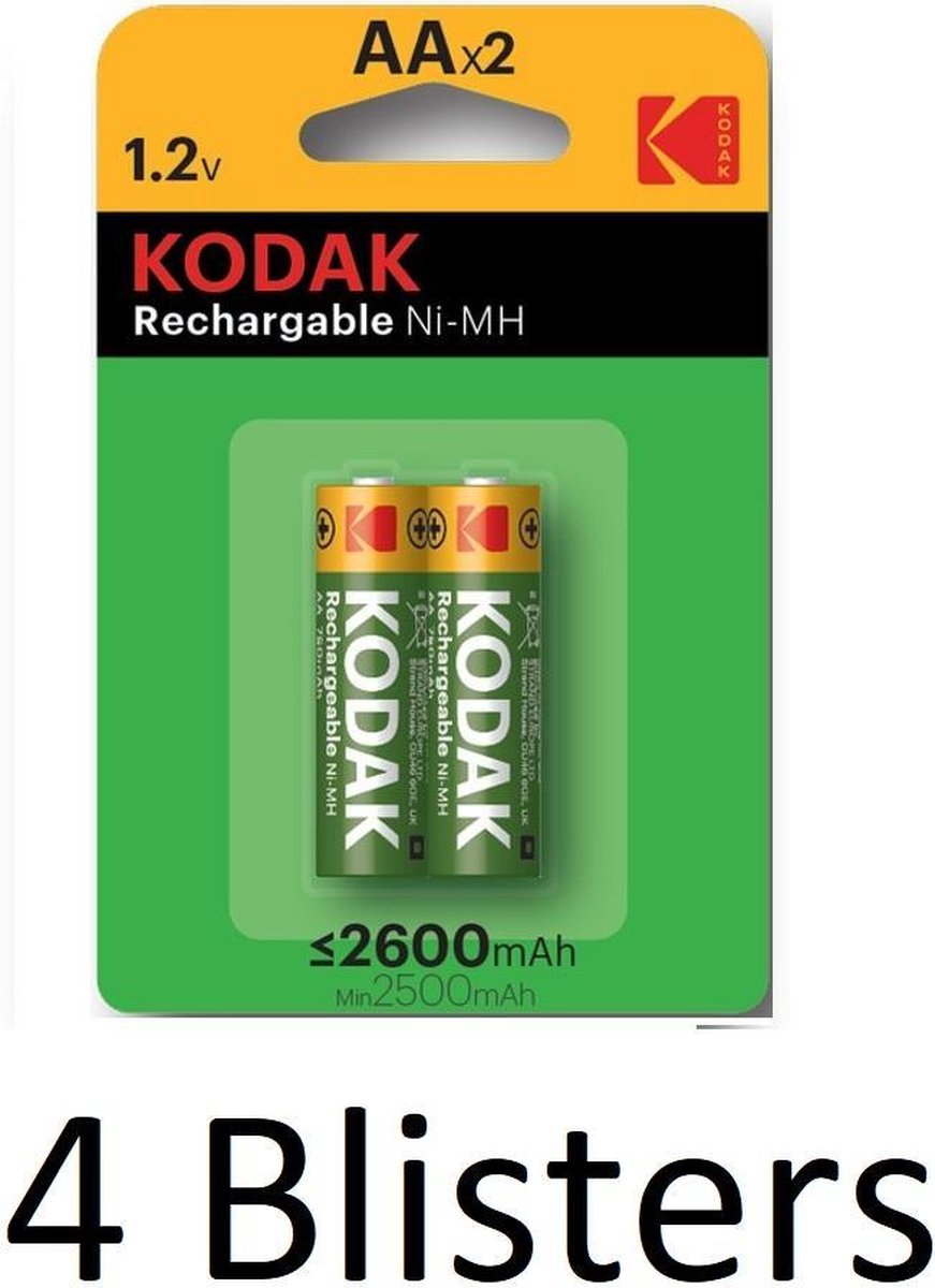 8 Stuks (4 Blisters a 2 st) Kodak AA Oplaadbare batterijen - 2600mAh