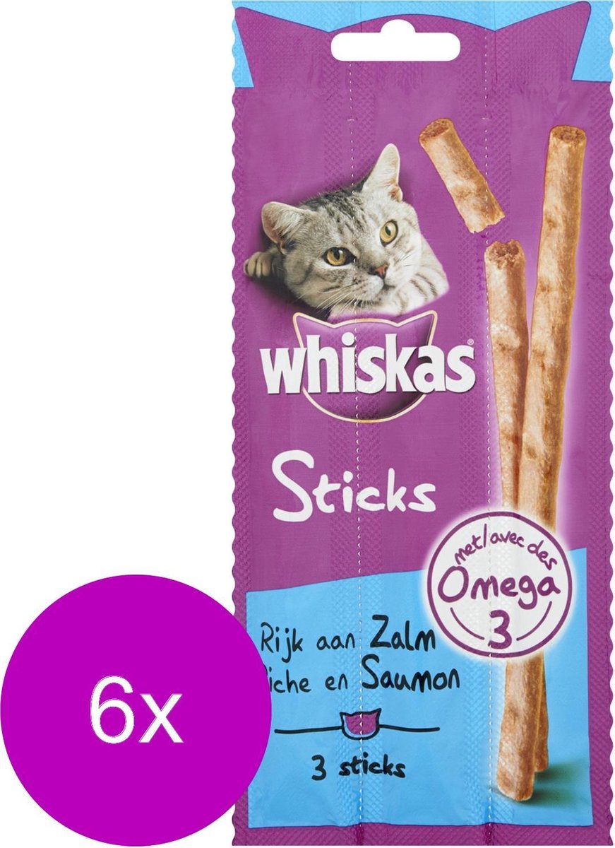 Whiskas Catsticks 3 stuks - Kattensnack - 6 x Zalm