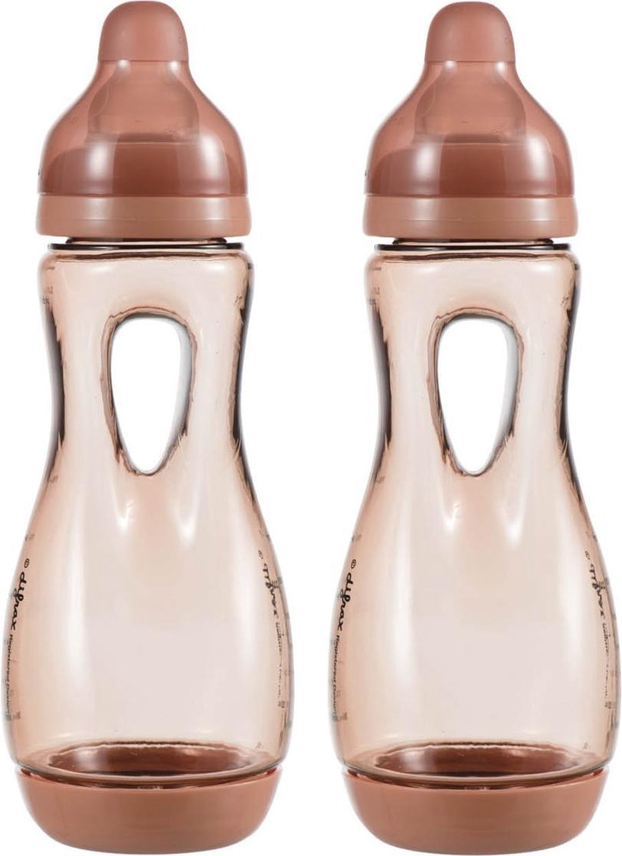 Difrax Anti-Colic Handgreep Babyfles Natural - 240 ml - Roodbruin/Brick - 2 stuks