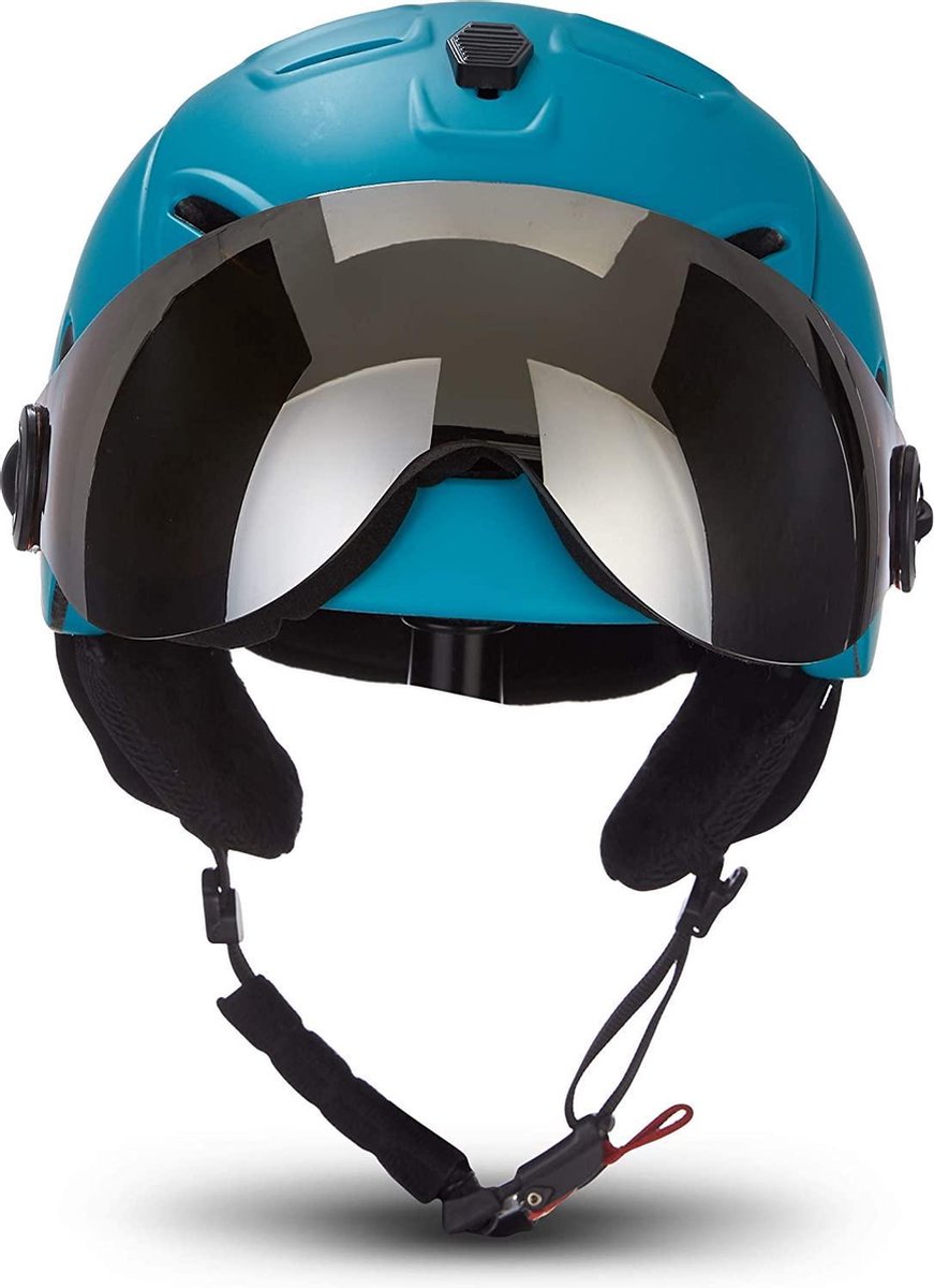 Skihelm blauw dames heren met vizier L hoofdomtrek 59-60cm