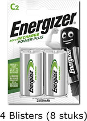 8 stuks (4 blisters a 2 stuks) Energizer C Power Plus Batterij HR14 oplaadbaar 1.2V 2500mAh rechargeable