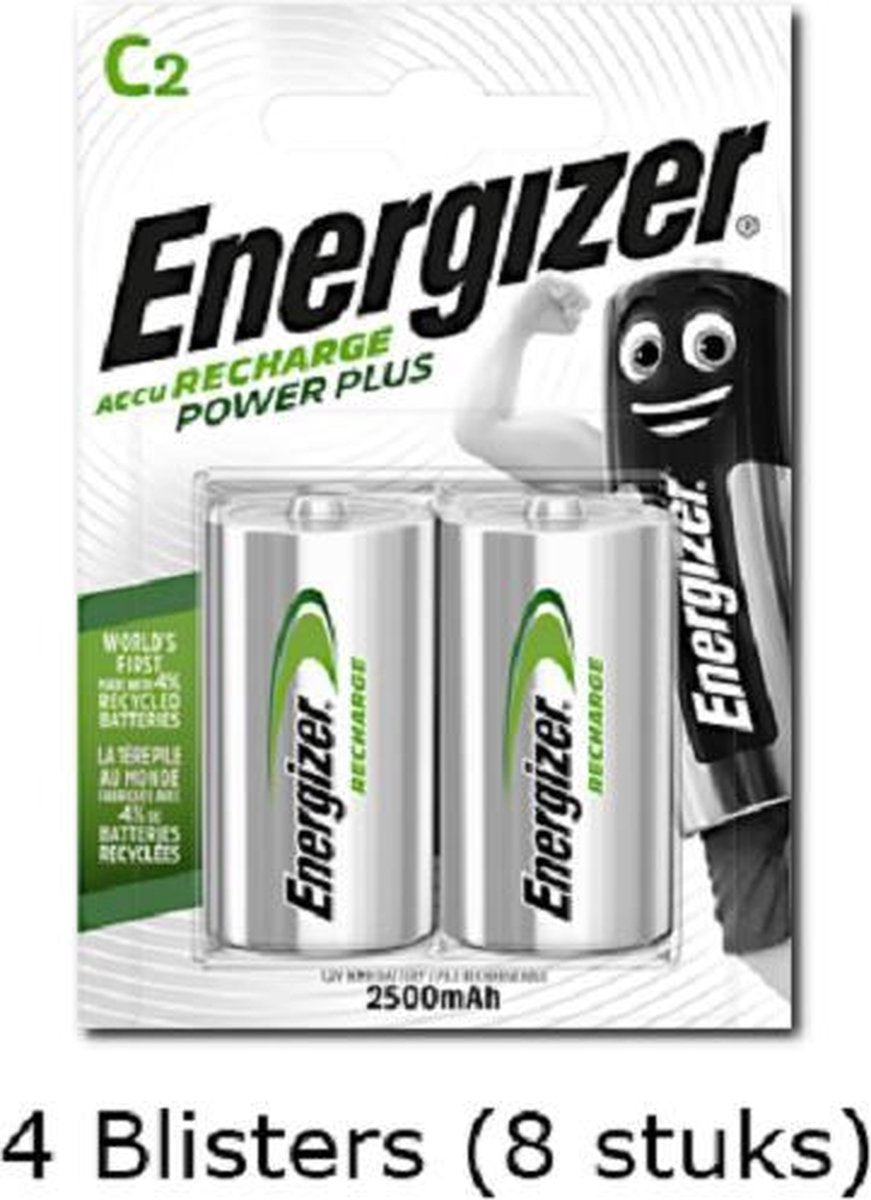 8 stuks (4 blisters a 2 stuks) Energizer C Power Plus Batterij HR14 oplaadbaar 1.2V 2500mAh rechargeable