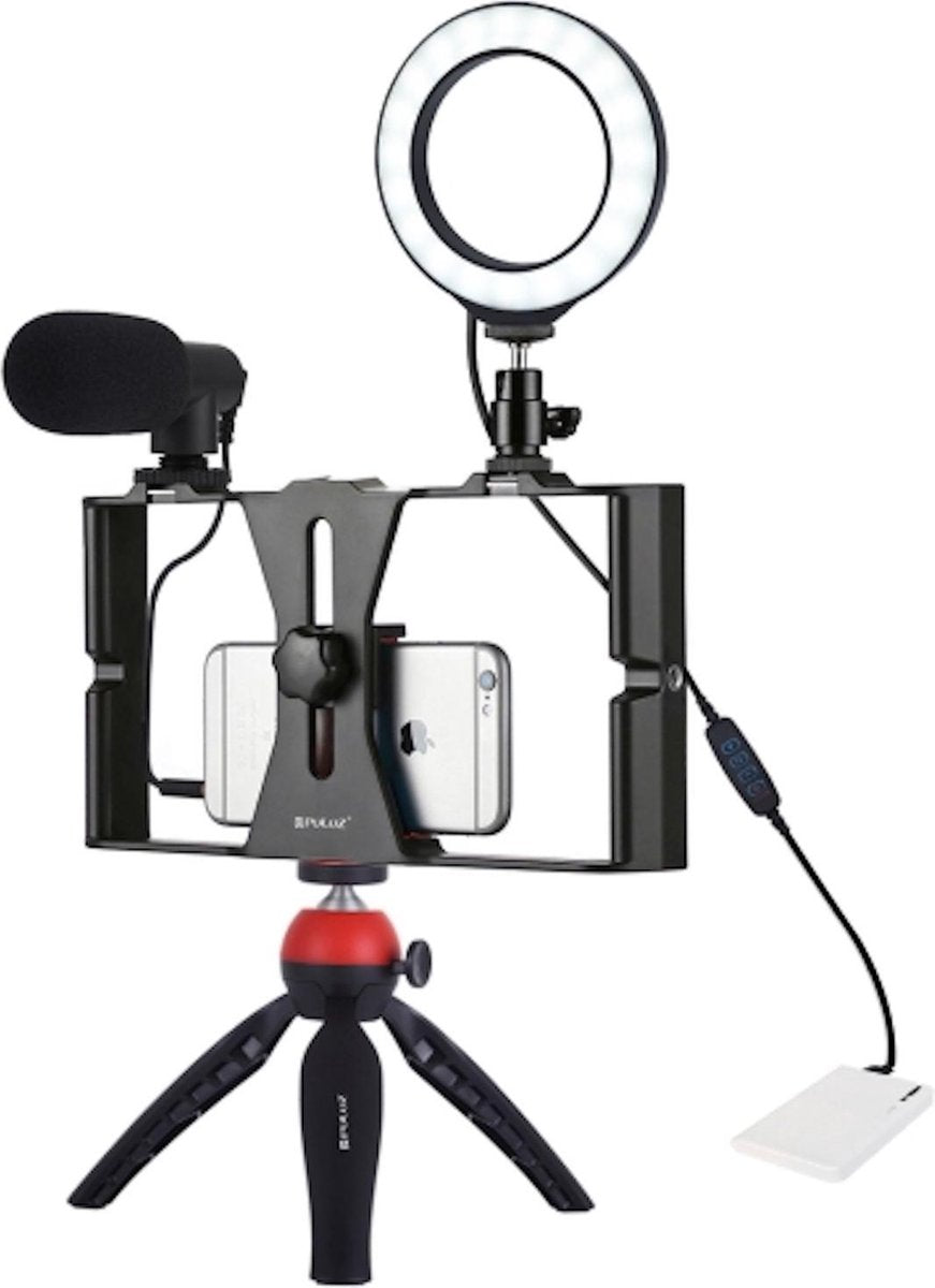 Picca 4 in 1 Tripod - Vlog set – Microfoon – Ringlamp – Camera Statief - Rood