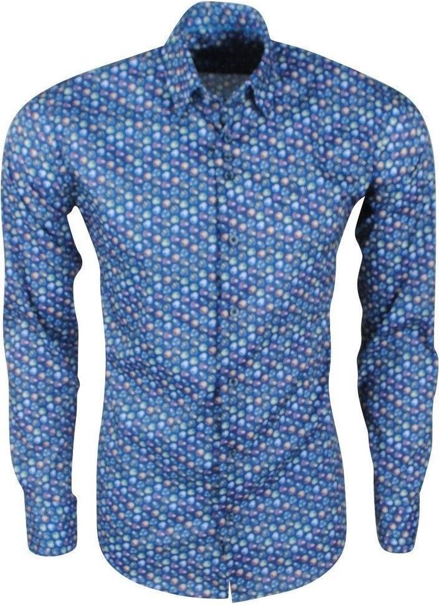 Ferlucci Heren Overhemd met Mini Uilen Design -  Calabria - Stretch - Navy