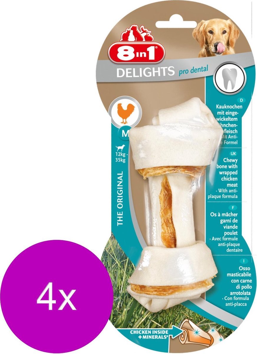 8in1 Delights Pro Dental Kip - Hondensnacks - 4 x Medium