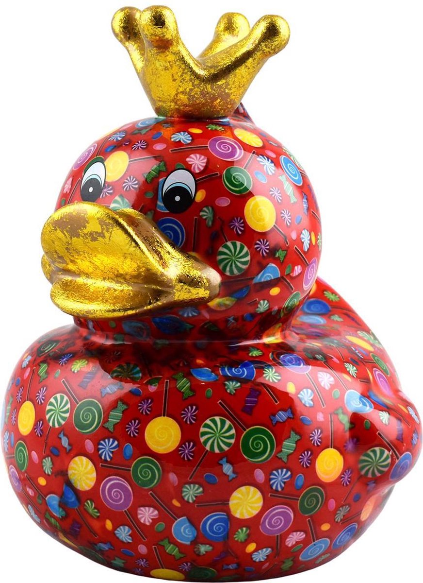 Pomme Pidou spaarpot 'Big Ducky' XL rood met snoepjes