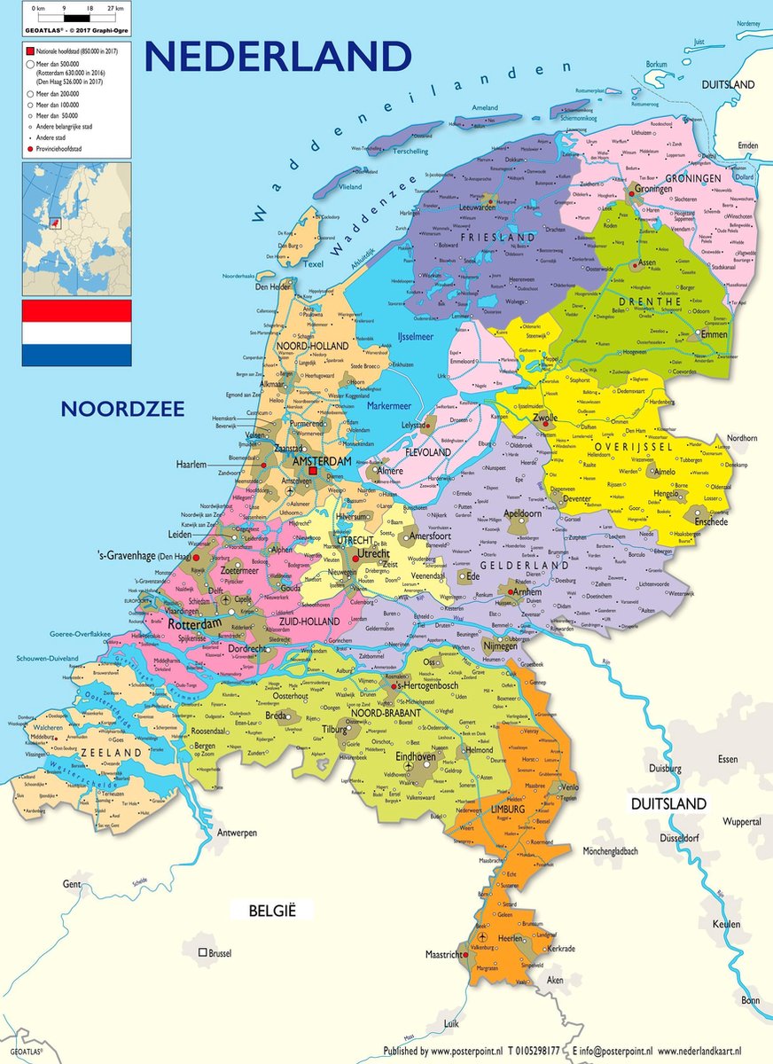 Nederland kaart poster - 30x40cm