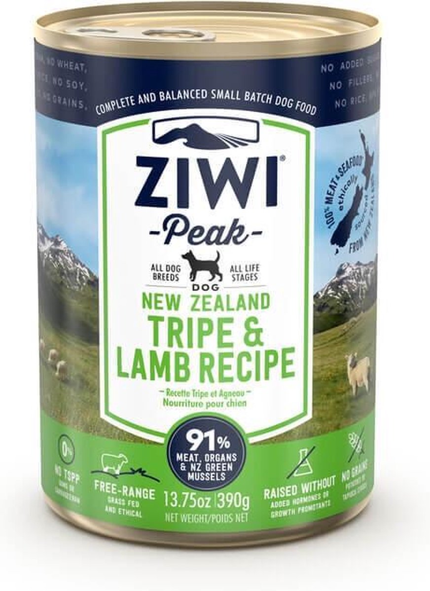 13x Ziwi Peak Hondenvoeding Cans Tripe & Lamb 390 gr.