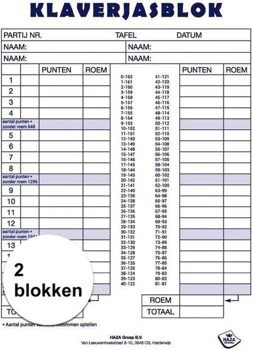 2x Scoreblokken Klaverjassen 50 vellen - Kaartspellen - Familiespelletjes - Klaverjassen score notitieblok 2 stuks
