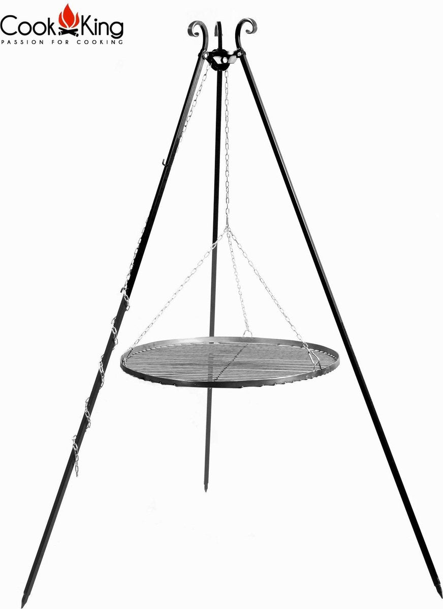 CookKing Grill Tripod Zwart 180 cm met Zwart Stalen Rooster 50 cm