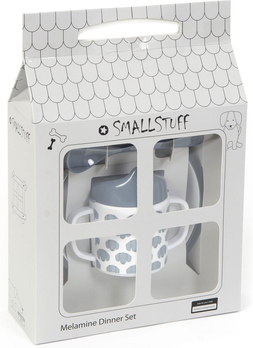 Smallstuff Eetset Hondje Melamine 3-delig Grijs/wit