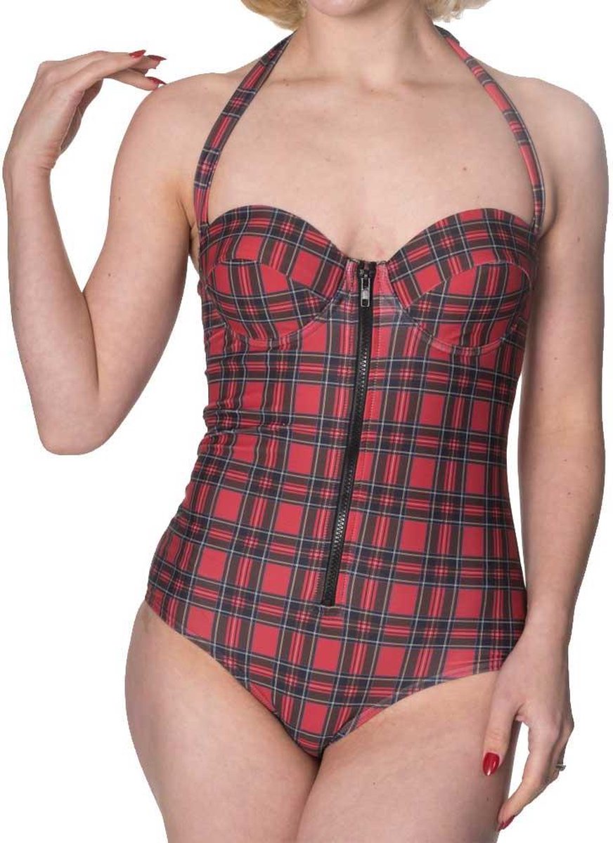 Banned Badpak -L- Wild plains tartan Ruitjes Rood