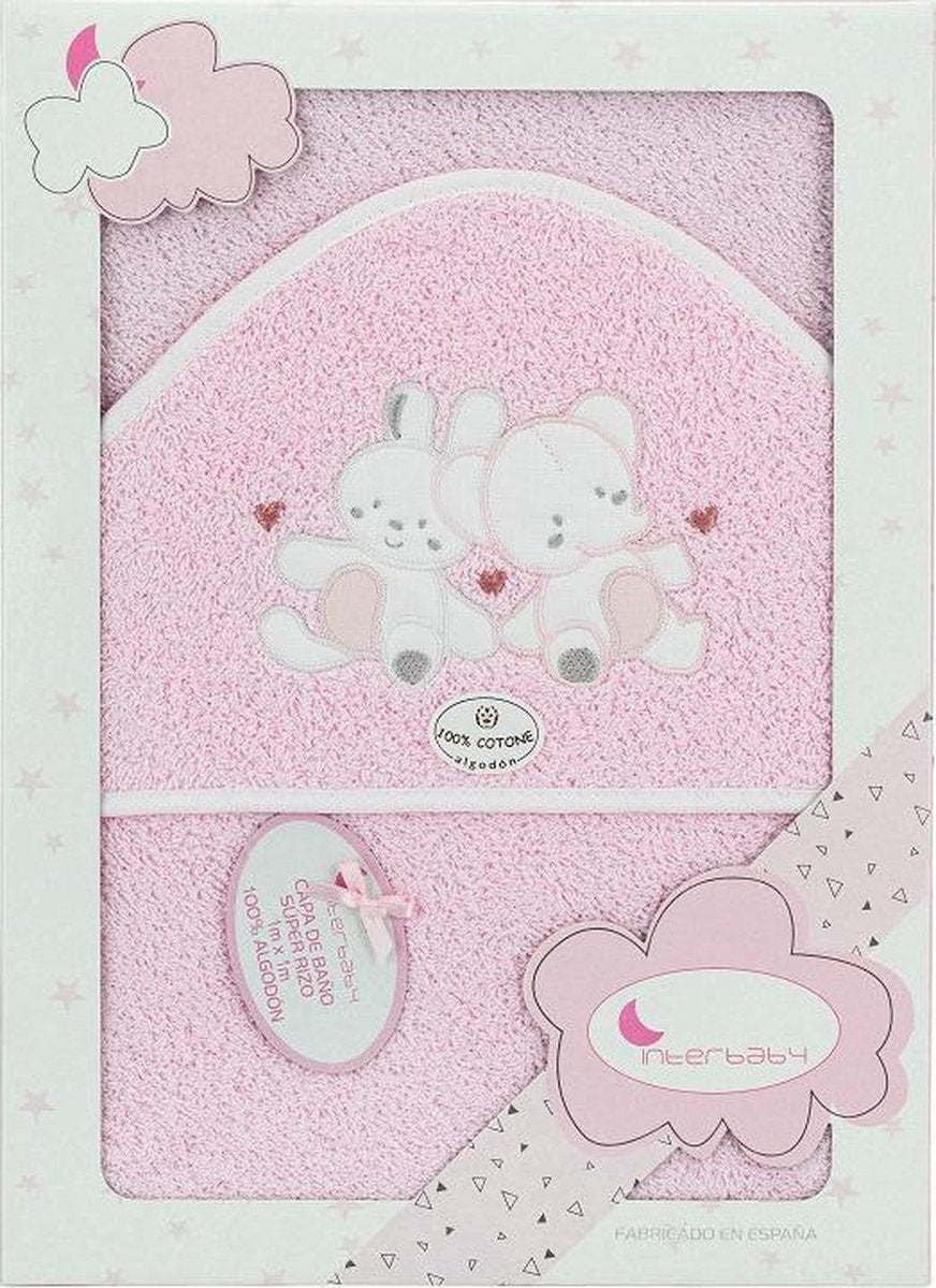 Interbaby Badcape Olifantje Junior 100 Cm Katoen Roze