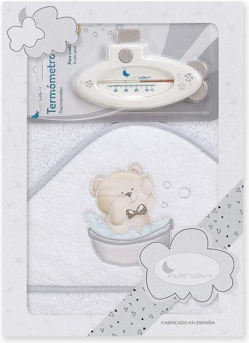 Interbaby Badaccessoires Teddy 100 Cm Katoen Wit/grijs 2-delig