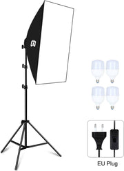 PULUZ 50x70cm Studio Softbox + 1.6m Statiefbevestiging + 4 x E27 30W 5700K Wit Licht LED Gloeilamp Fotografie Verlichtingsset (EU-stekker)