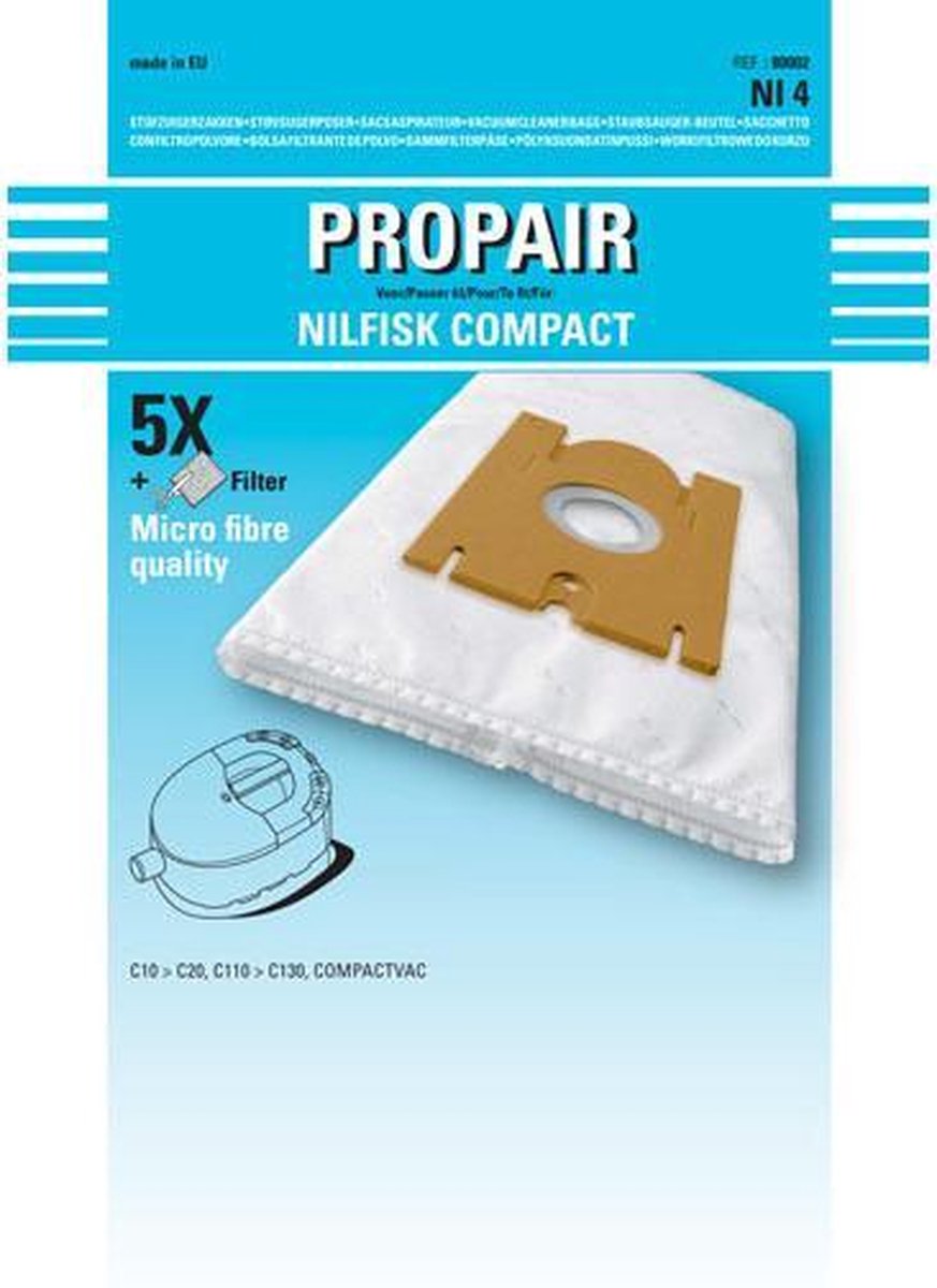 NILFISK - STOFZUIGERZAK PROPAIR C 20 SET 5 STUKS +1 MICROFILTER 120X95 -