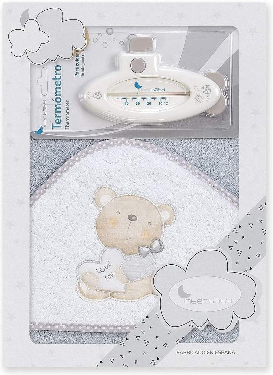 Interbaby Badaccessoires Love 100 Cm Katoen Grijs 2-delig