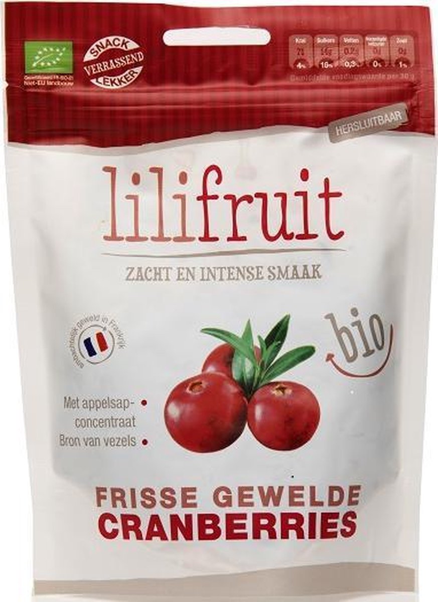 Gewelde cranberries Lilifruit - Zak 150 gram - Biologisch