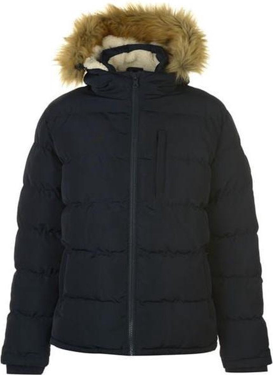 SoulCal - Gewatteerde Winterjas met Afneembare Bontkraag - Heren - Donkerblauw - Navy - L