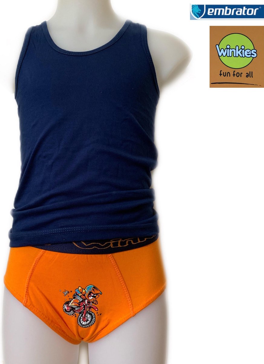 Embrator jongens Ondergoedsetje motor oranje/donkerblauw maat 122/128