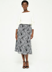 Midi rok met gedetailleerde print - Zwart