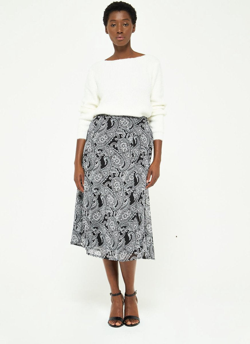 Midi rok met gedetailleerde print - Zwart