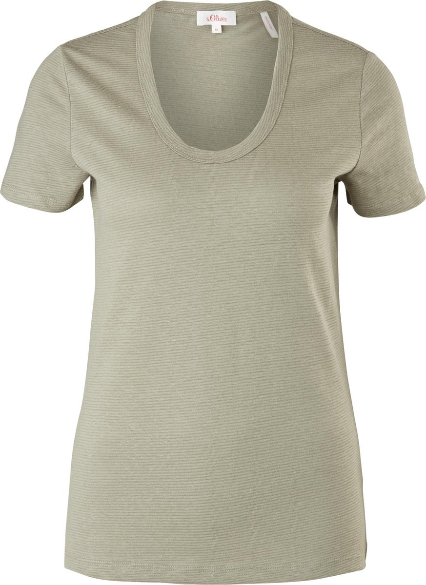 s.Oliver Dames Shirt Korte Mouw - Regular Fit - Lage Hals - Groen - Maat L (40)