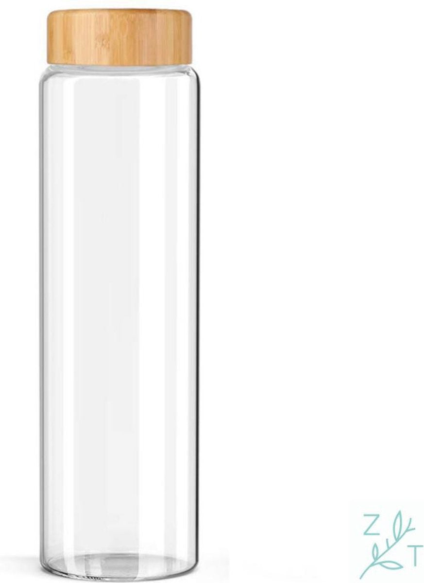 ZijTak - Originele drinkfles - Glas - Bamboe deksel - Transparant - 1 liter