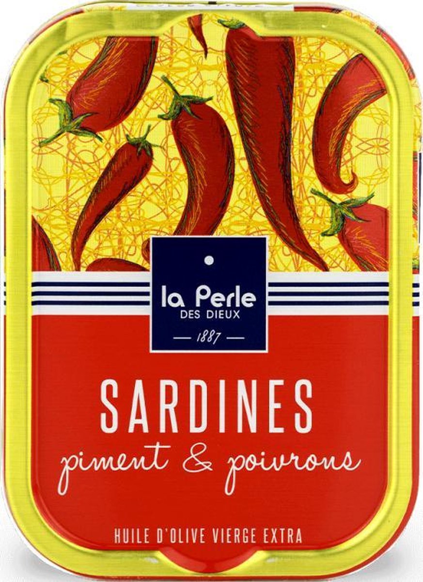 Sardientjes in blik La Perle des Dieux Sardines Piment Poivrons