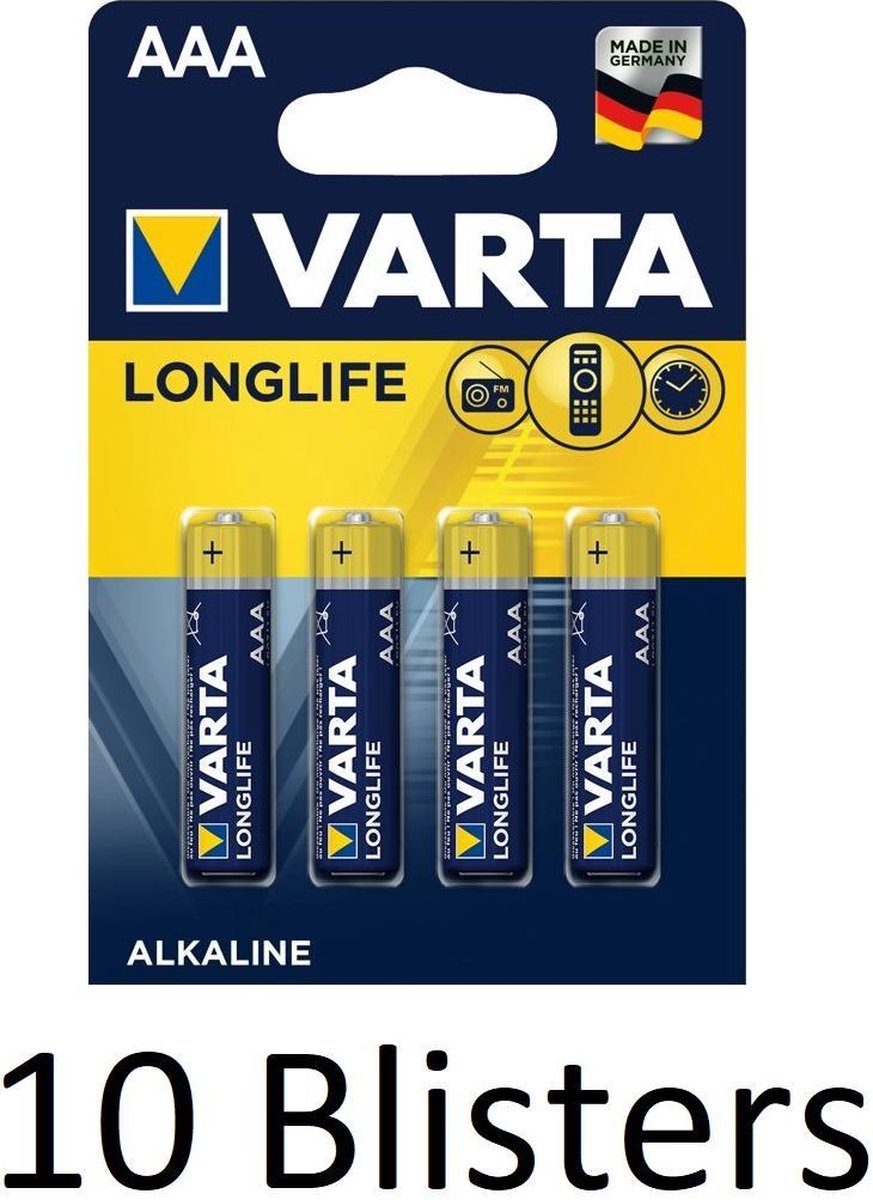 40 Stuks (10 Blisters a 4 st) Varta Longlife AAA Alkaline Batterij