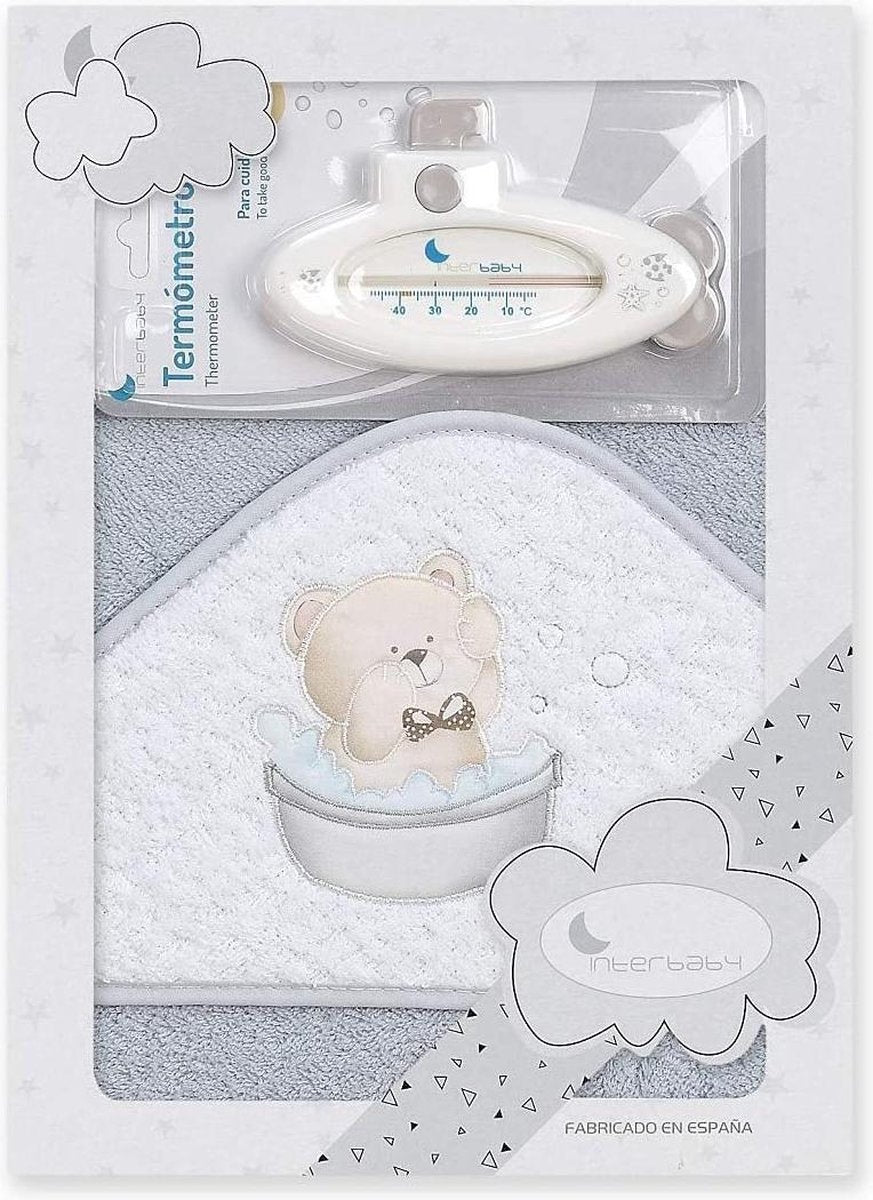 Interbaby Badaccessoires Teddy 100 Cm Katoen Grijs 2-delig