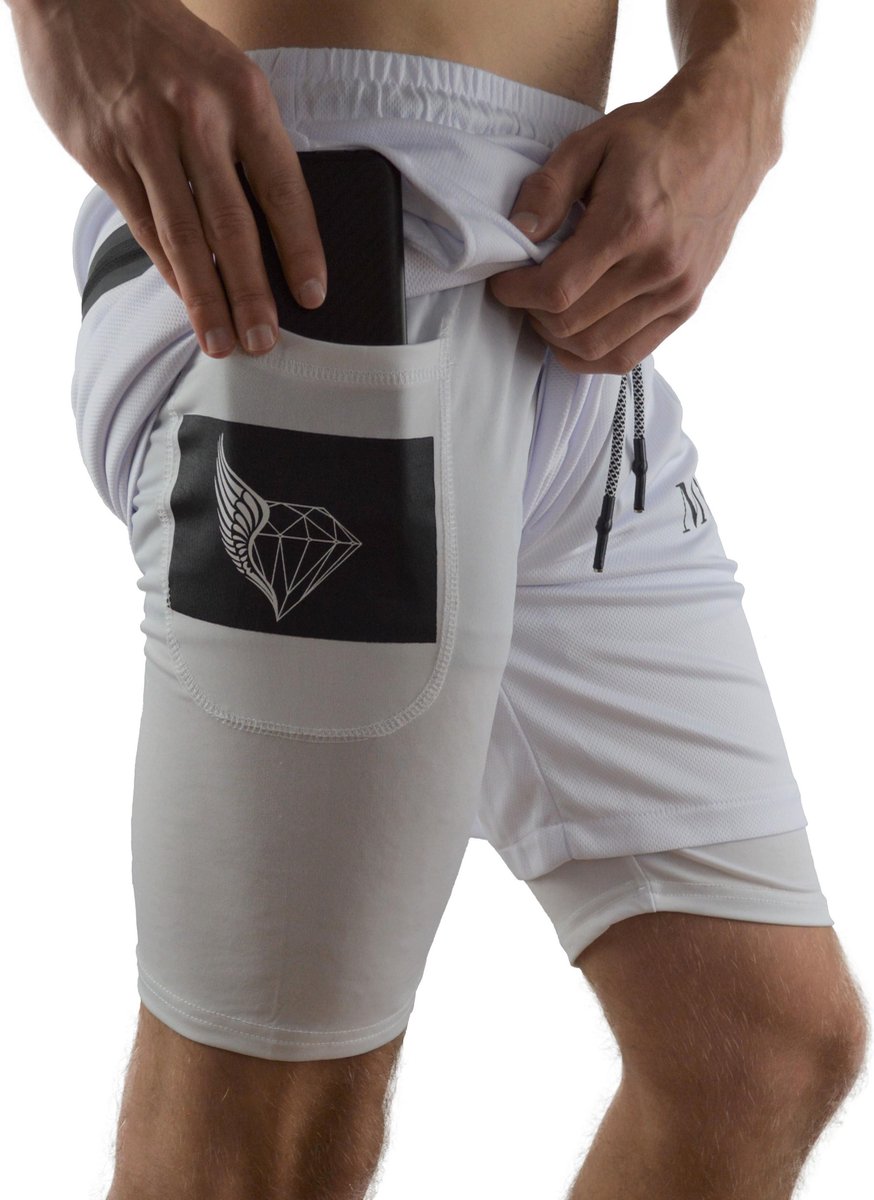 MVLOUS 2 in 1 Fitness Broek Sportbroek – Wit - XXL