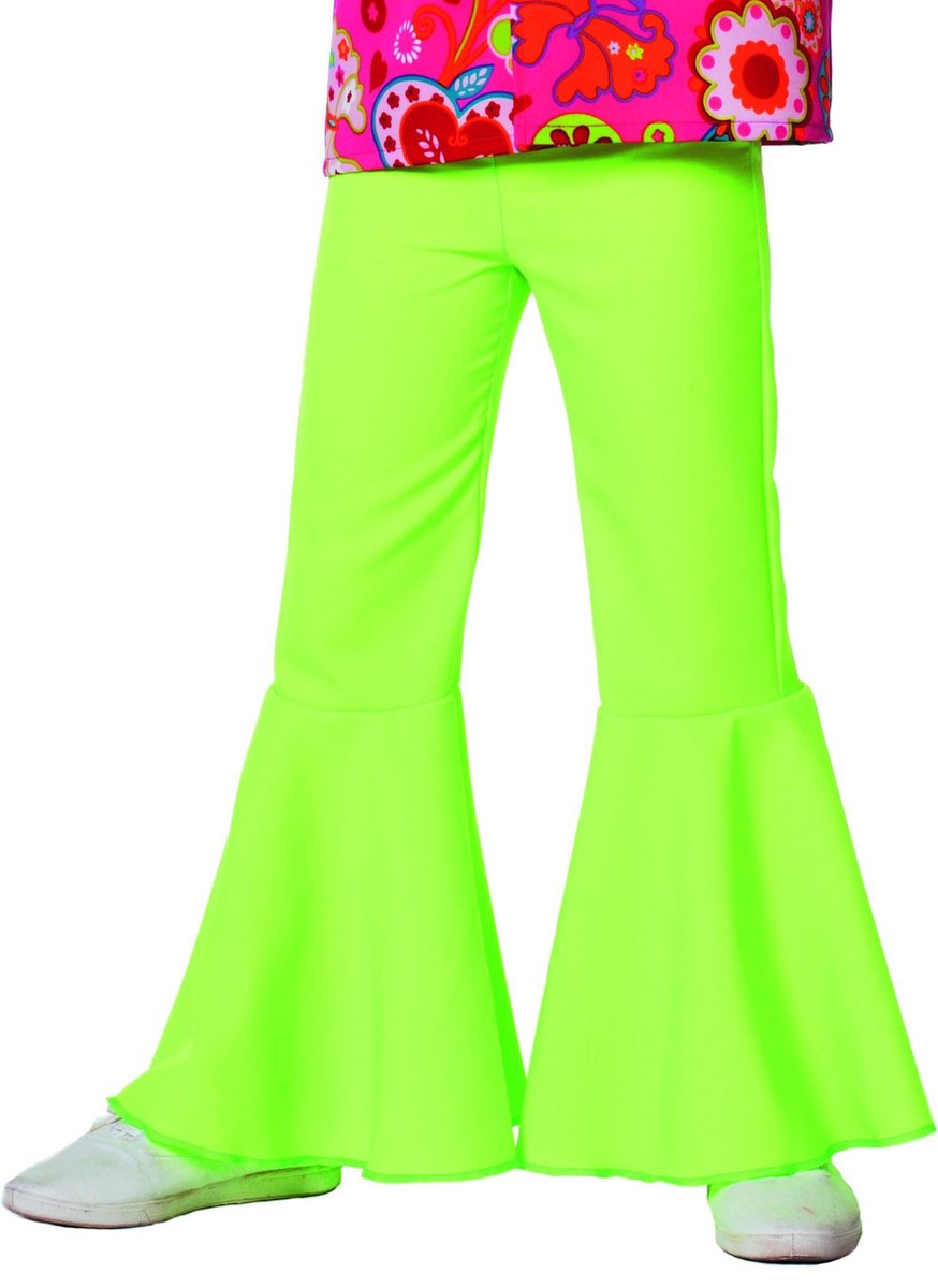 Carnavalskleding Hippie broek bi-stretch neon-groen kind Maat 116