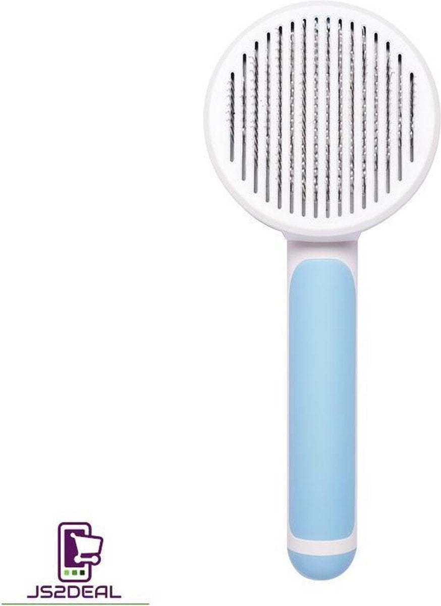 Huisdieren haarborstel met los laat knop - Blauw - metalen borstelharen met ball tip - borstel voor honden en katten