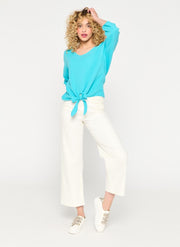 Katoenen gaas blouse met strik - Groen