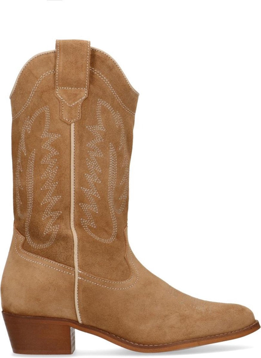 Manfield - Dames - Beige suède cowboylaarzen - Maat 40