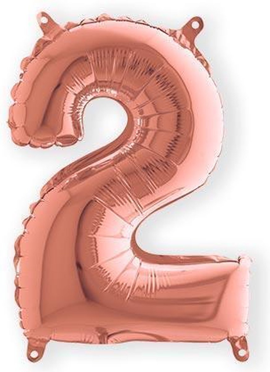 Grabo balloon - Folieballon - cijfer 2 - rozegoud - 35cm