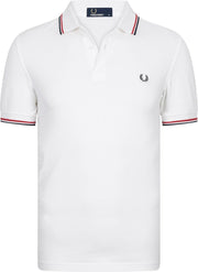 Fred Perry M3600 polo twin tipped shirt - heren polo White / Bright Red / Navy -  Maat: 3XL